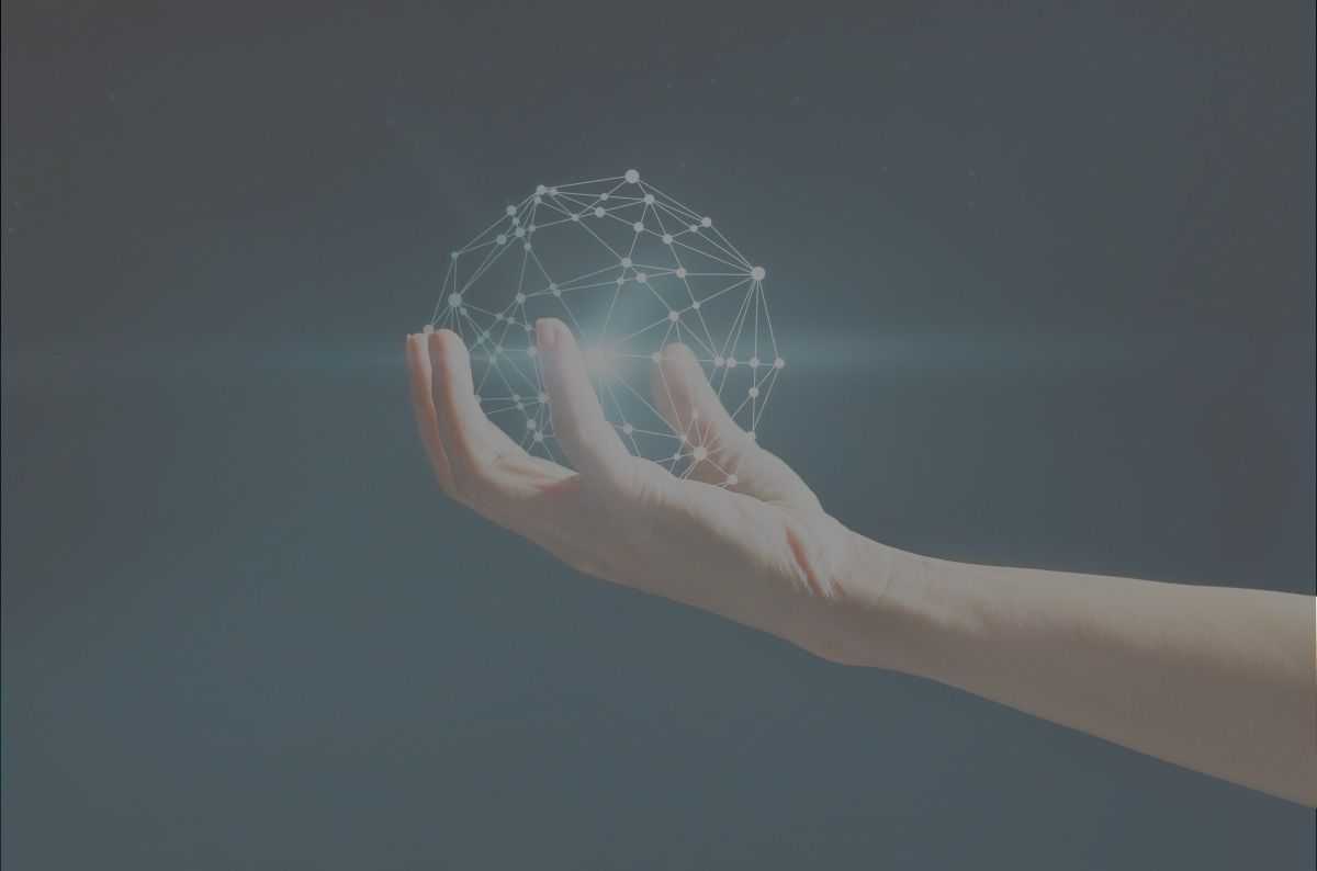 Abstract science, circle global network connection in hand on stars at night background